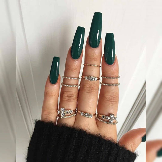 Crazy Grass Long Coffin Green Bold St. Patrick's Day Press On Nails