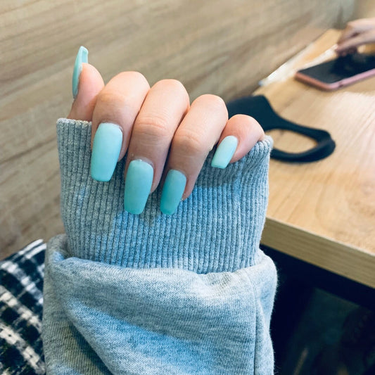 Go Party Long Square Blue Vacation Press On Nails