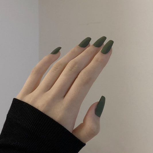Forest Wind Long Square Green Matte Day Press On Nails