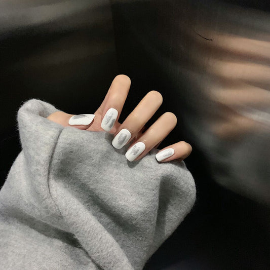The Forum Long Square White Winter Press On Nails