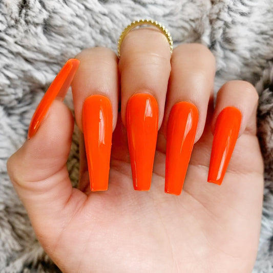 On The Border Long Coffin Orange Bold Press On Nails