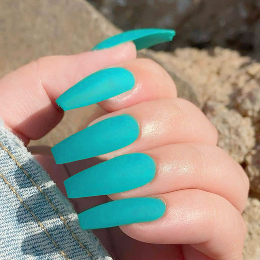 Exposed Long Coffin Blue Matte Press On Nails