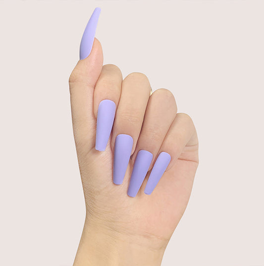 Stock Up Long Coffin Purple Matte Press On Nails