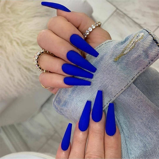 Miles Away Long Coffin Blue Matte Press On Nails