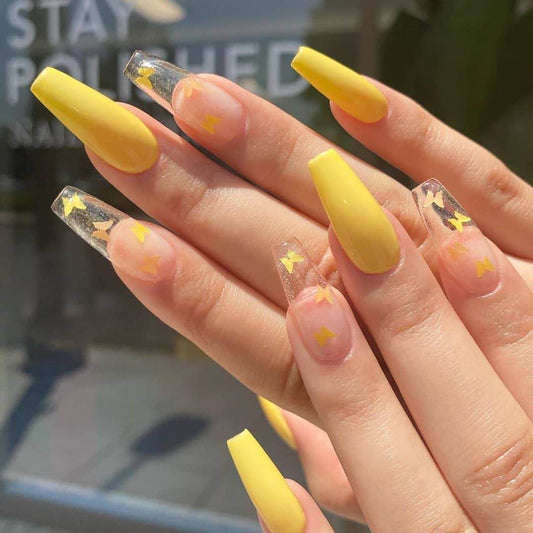 Last Summer Long Coffin Yellow Spring Press On Nails