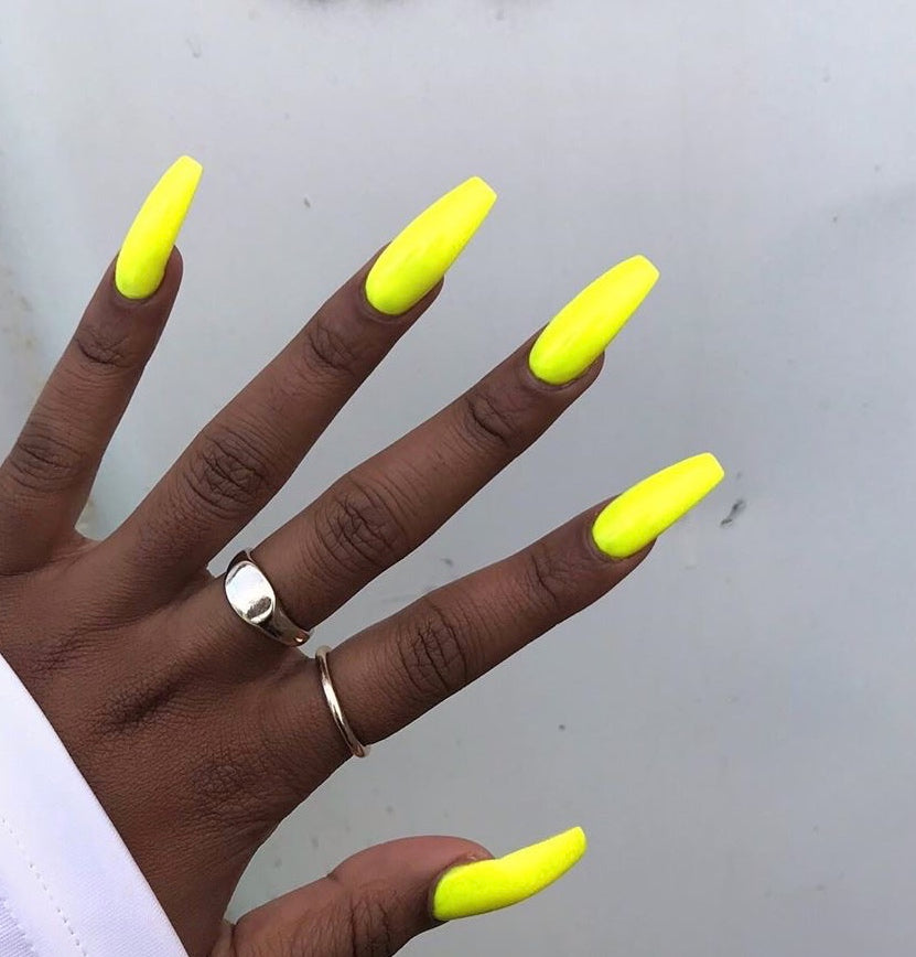 Tempted Long Coffin Yellow Matte Press On Nails
