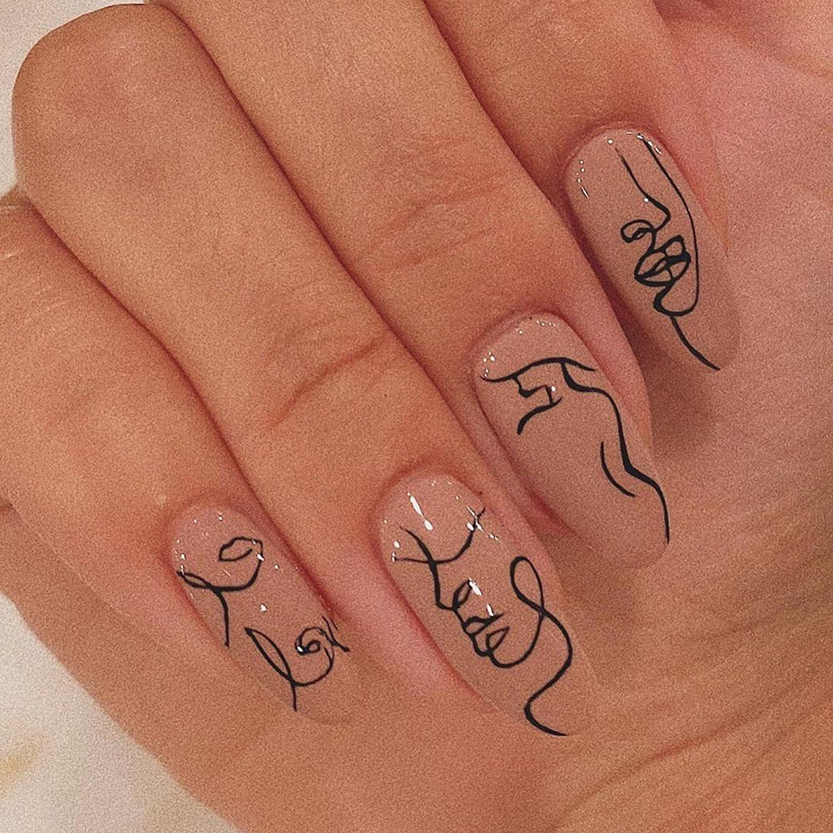 Woman's World Long Oval Beige Cartoon Press On Nails