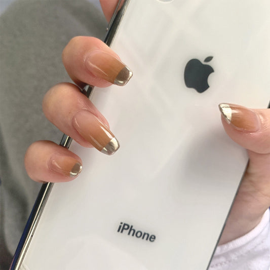 Heated Wires Long Square Gold French Tips Press On Nails