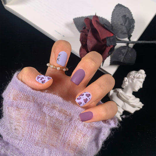 Jungle Claws Long Square Purple Leopard Press On Nails