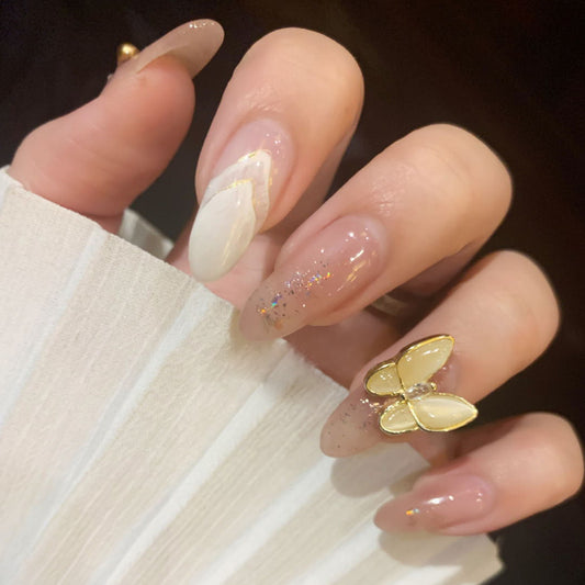 Make Some Room Long Oval Beige Cute Press On Nails