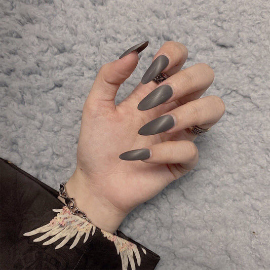 Get Along Long Oval Gray Bold Press On Nails
