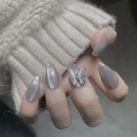 Wedding Ready Short Almond Silver Glitter Press On Nails