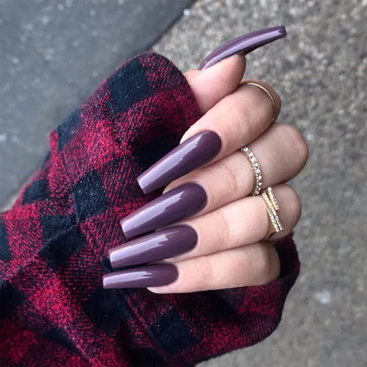 Wake Up Call Long Square Purple Bold Press On Nails