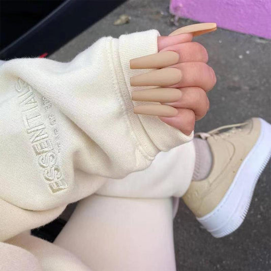 high Expectations Long Coffin Beige Matte Press On Nails