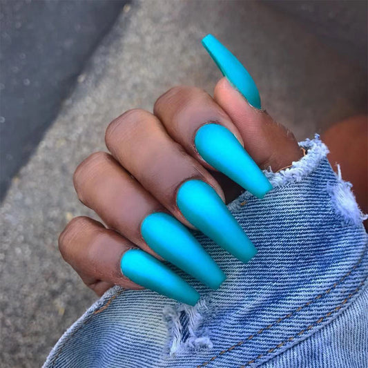 Formation Long Coffin Blue Bold Press On Nails