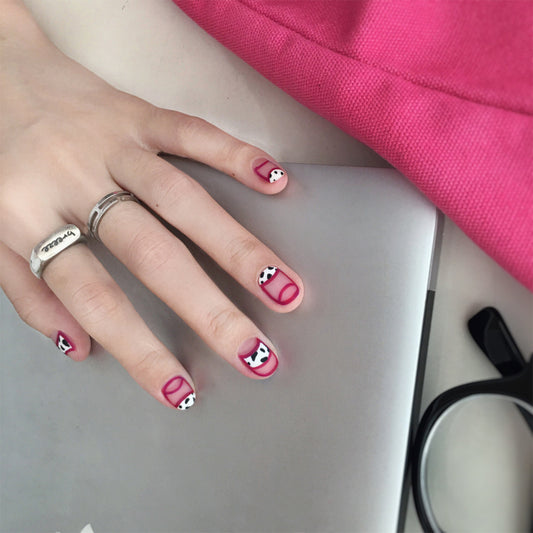 Pink Cowgirl Short Square Pink Animal Pattern Press On Nails