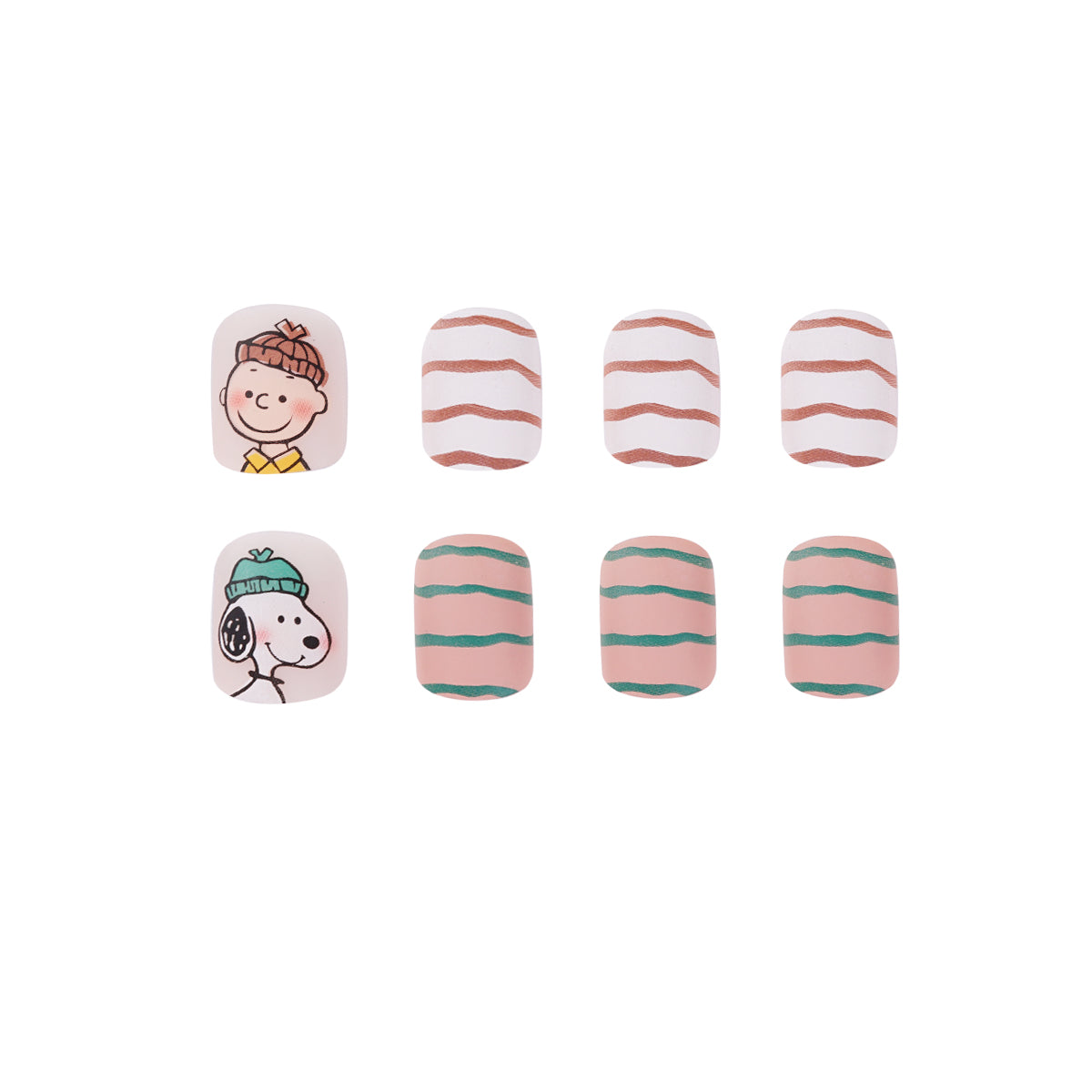 Charlie and Snoopy Short Oval Beige Cartoon Press On Nails
