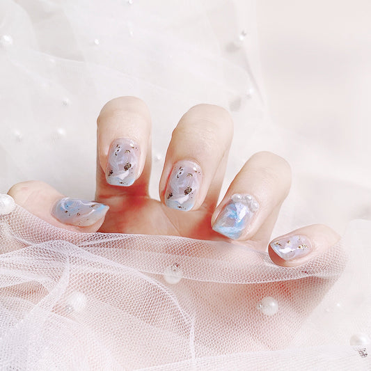 It's My Time Short Square Blue Cute Press On Nails
