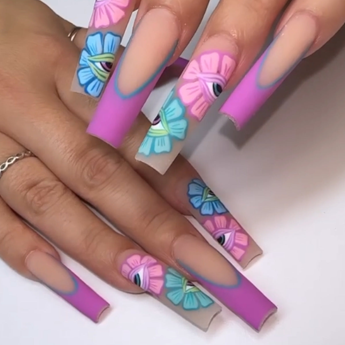 Wrap It Up Long Square Multicolor Rainbow Press On Nails