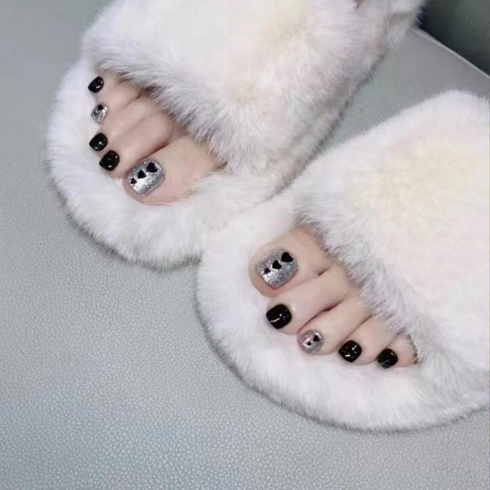 Vacate Glitter Silver Press On Toenails