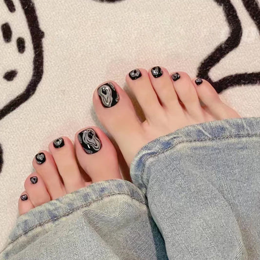 Some News Marble Black Press On Toenails