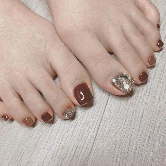 Pushing It Glossy Brown Press On Toenails