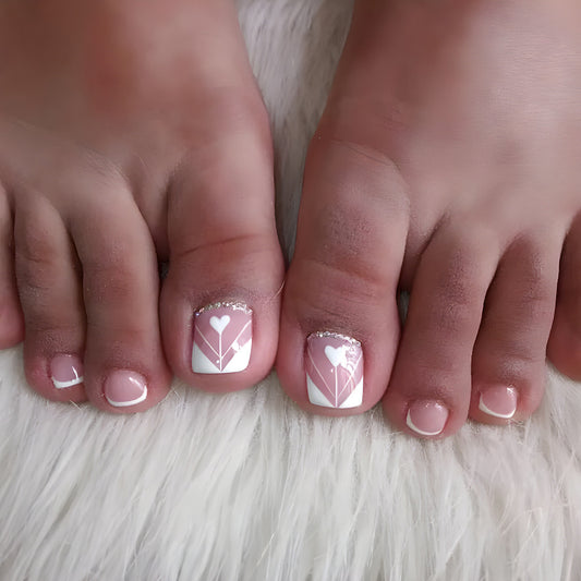 Systematic Hearts White Press On Toenails