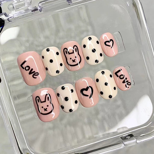 Kid's Love You So Much Short Squoval Pink Cartoon Press On Nails