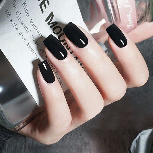 In The Choir Medium Square Black Glossy Press On Nails