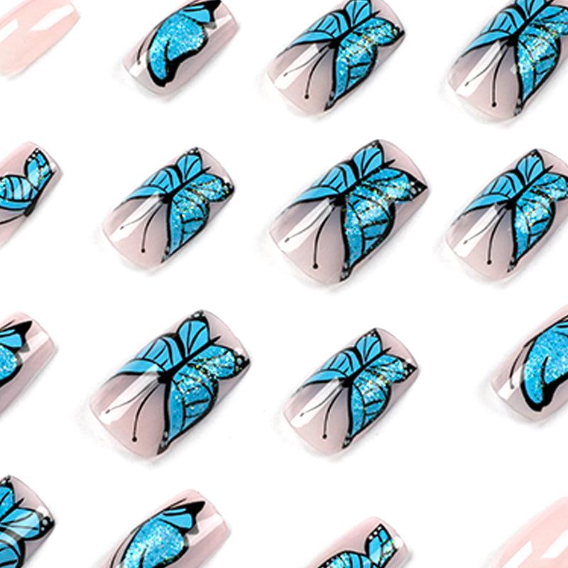 Arctic Butterfly Short Square Blue Spring Press On Nails
