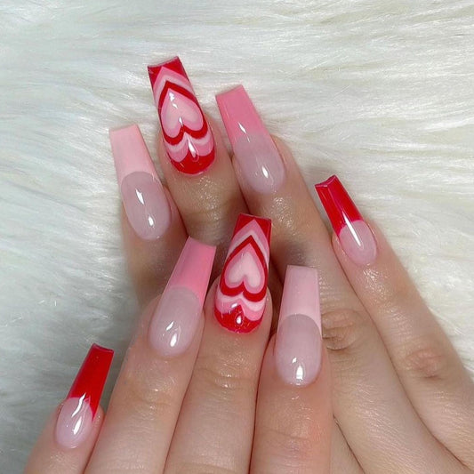 Happen To See It Long Square Pink Groovy Press On Nails