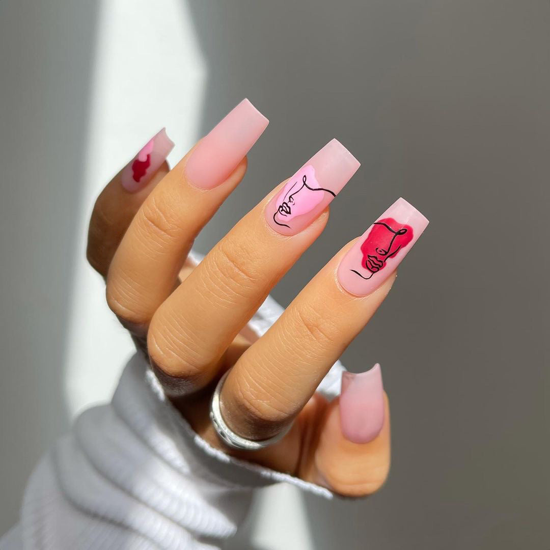 An Idea Long Square Pink Cartoon Press On Nails