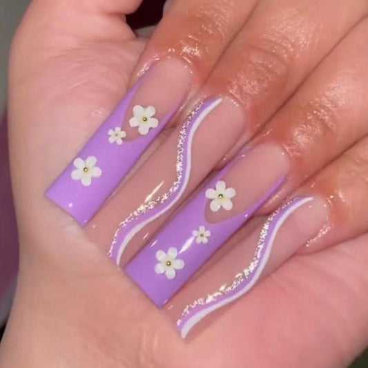 That 70s Long Square Purple Groovy Press On Nails