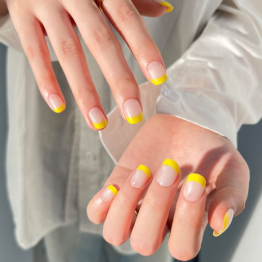 Touch Of Sunshine Short Square Yellow French Tips Press On Nails