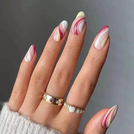 Distract Me Long Almond Pink Abstract Press On Nails