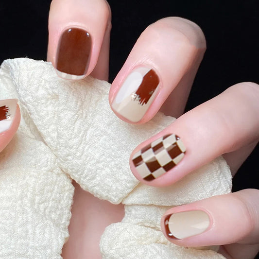 Sweet Tooth Short Square Brown Cute Press On Nails