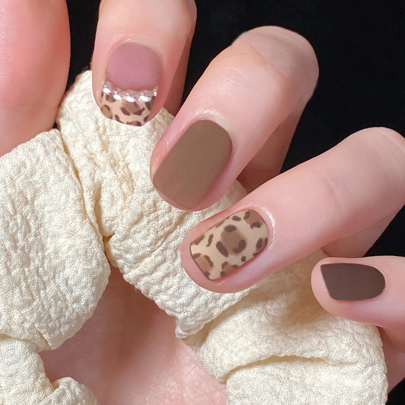 Wear Your Spots Short Square Brown Leopard Press On Nails