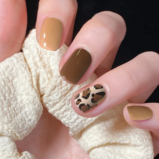 Touch Of Rawr Short Square Brown Leopard Press On Nails