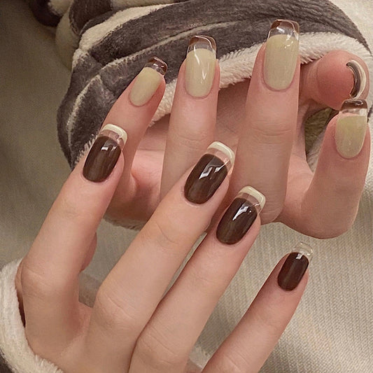 Skip A Beat Long Square Brown Everyday Press On Nails