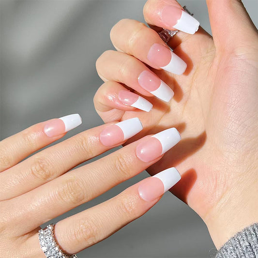 Big Tips Long Square White French Tips Press On Nails
