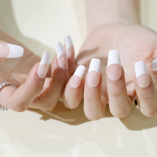 Check These Out Long Square White French Tips Press On Nails