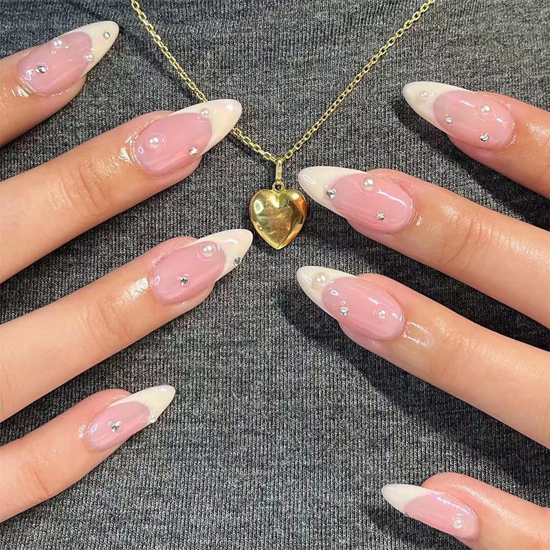 Swipe My Card Long Almond Pink Studded Press On Nails