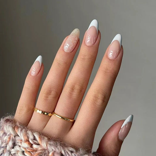 Listen Up Long Almond Beige French Tips Press On Nails
