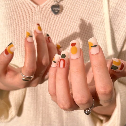 90s Shapes Long Square White Abstract Press On Nails