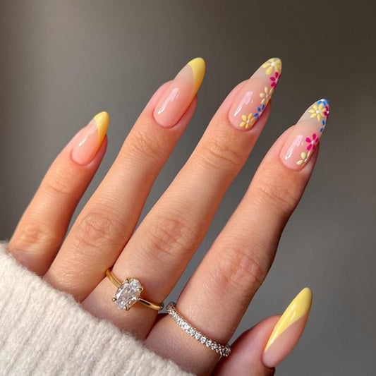 Flower Cruise Long Oval Yellow Spring Press On Nails