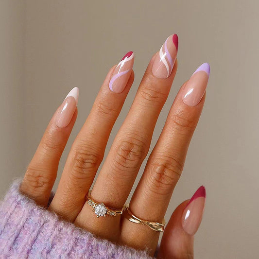 Nice Girl Long Oval Purple Groovy Press On Nails