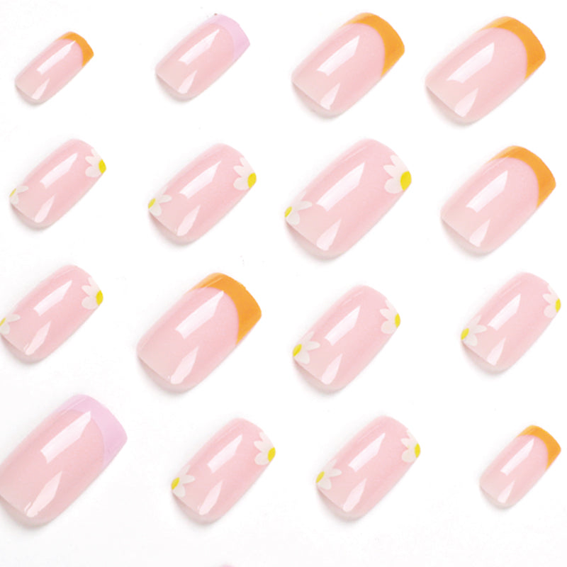 Pick A Daisy Short Square Pink Spring Press On Nails
