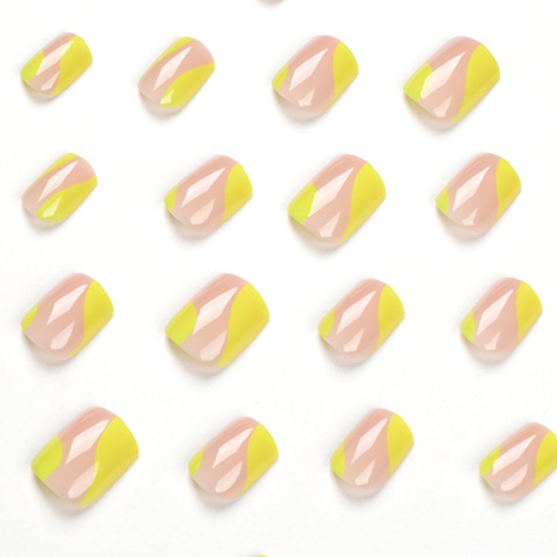 Lemon Sorbet Short Square Yellow Abstract Press On Nails