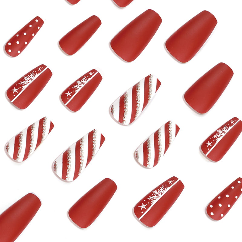 Peppermint Surprise Long Coffin Red Holiday Press On Nails
