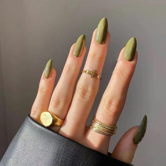 Burn The Sage Long Almond Green Everyday Press On Nails